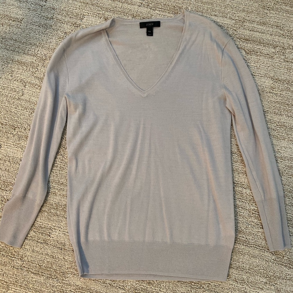 Jcrew light gray silver thin v neck sweater xxs